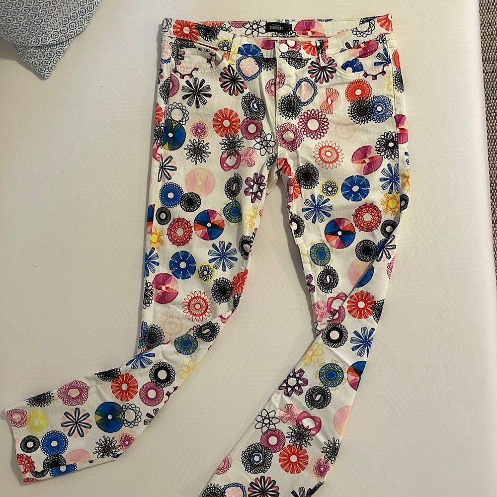 Kate Spade Saturday Jeans Size 30 White Multi-Color Spirograph Circle